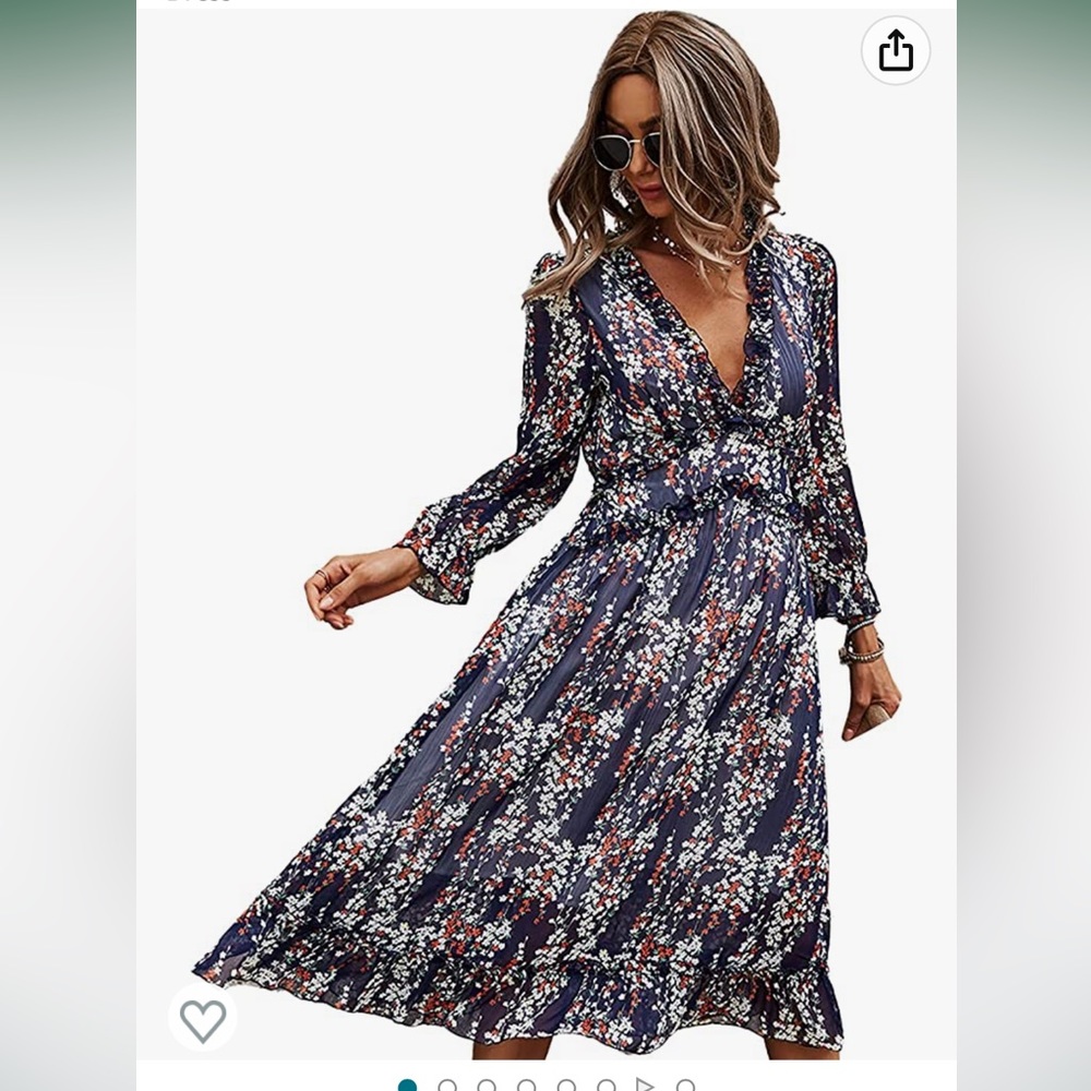 NWOT v-neck ruffle long sleeve floral a-line midi dress